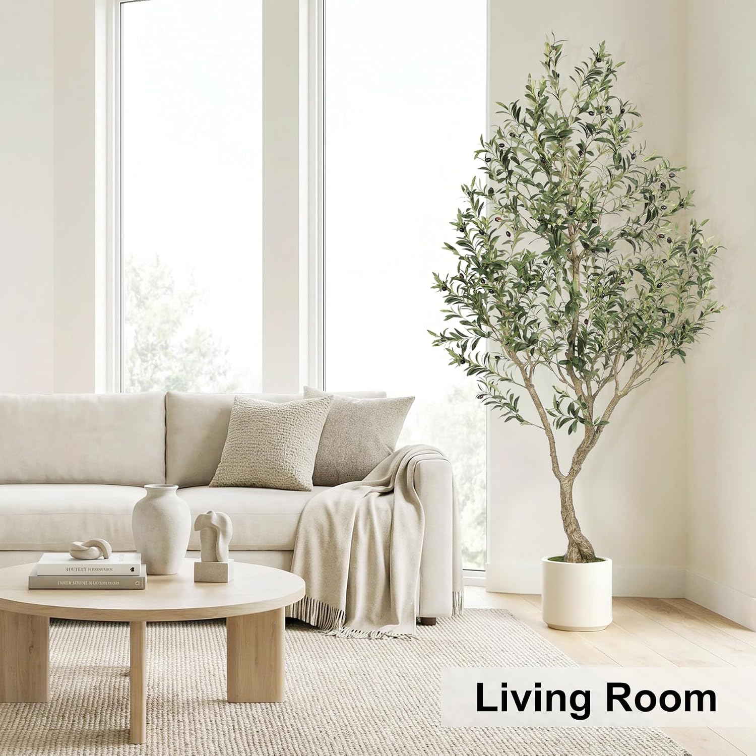 Detalle 1 de LYERSE 7 ft Faux Olive Tree with White Planter, Lifelike Leaves and Fruit