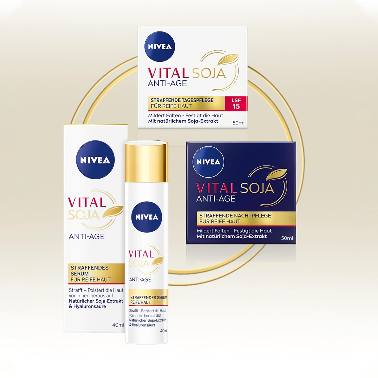 Detalle de NIVEA Vital SOJA Anti-Age Straffendes Serum – Feuchtigkeit und Straffung für reife Haut (40 ml)