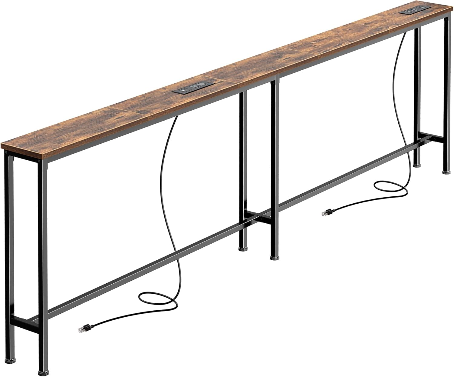 Detalle de SUPERJARE 79 Inch Sofa Table with 2 Power Outlets, USB-C Ports & Narrow Storage Console (Rustic Brown)