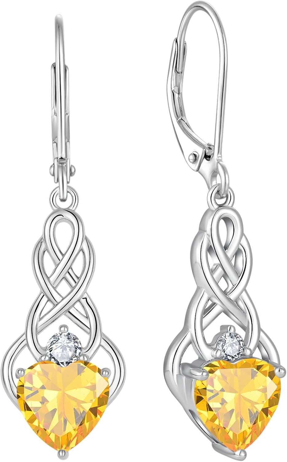 Thumbnail 6 de FJ Infinity Celtic Knot Earrings in 925 Sterling Silver with Birthstone & Cubic Zirconia Drop Detail