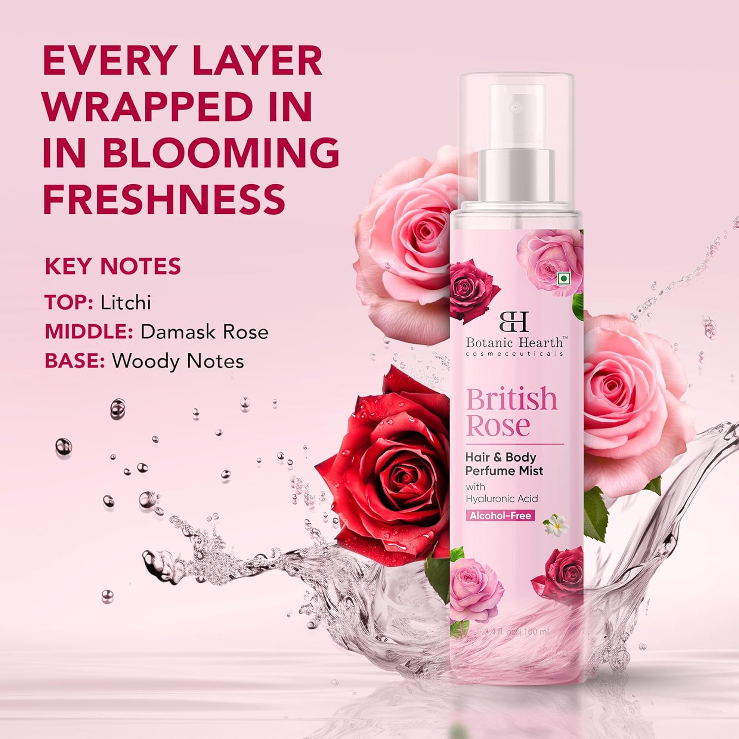 Detalle 2 de Botanic Hearth British Rose Hair Perfume & Body Mist (Alcohol-Free) — long-lasting rose scent for hair and skin, 3.4 fl oz