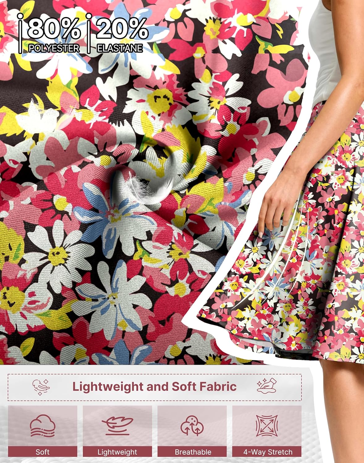 Detalle de Viodia 24" Knee Length Long Skorts for Women: Dressy Casual, Modest Travel Skirt with Pockets