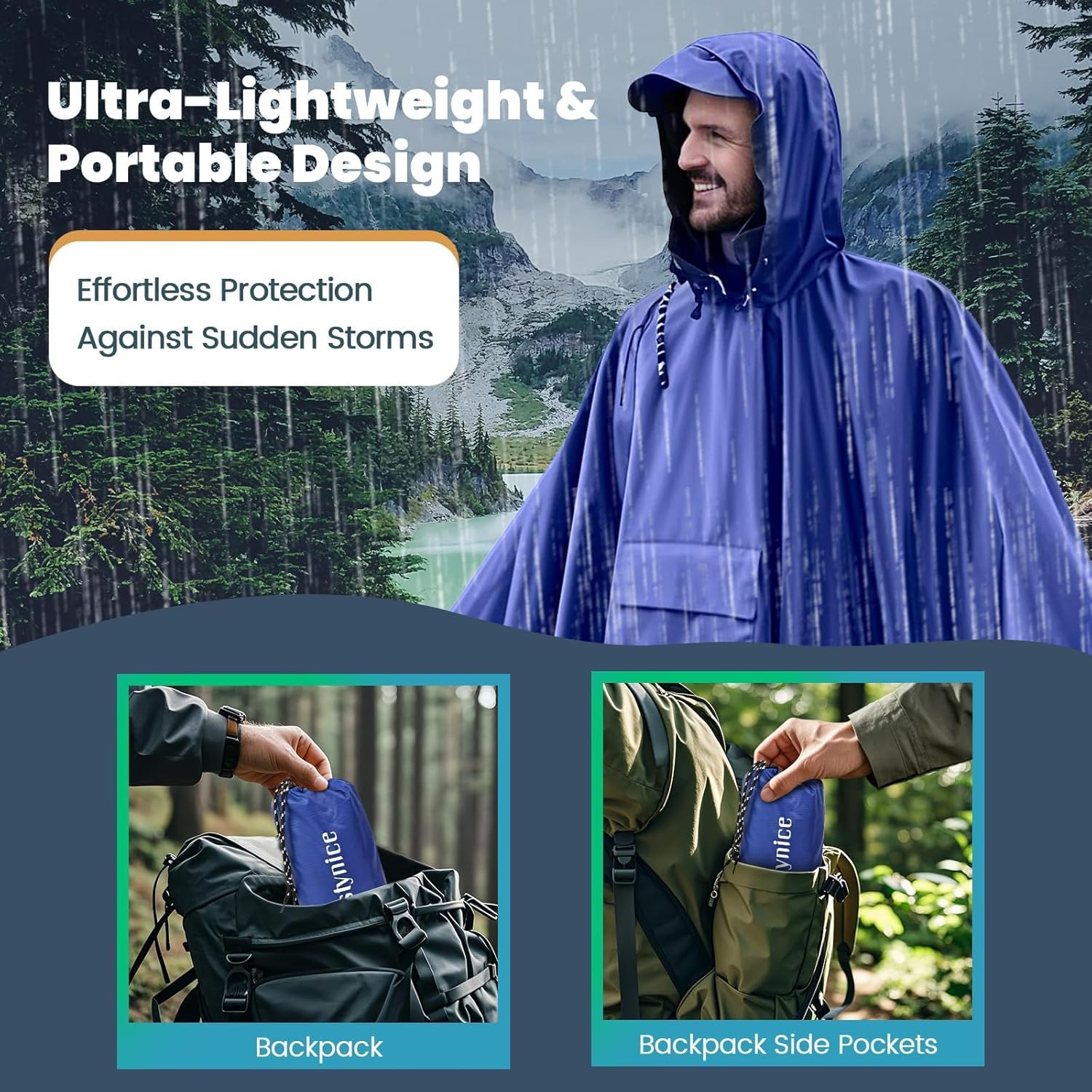 Thumbnail 3 de Stynice leicht wasserdichtes Regenponcho für Herren & Damen – faltbare Outdoor-3in1- Regenjacke (Kapuze, 290 g)