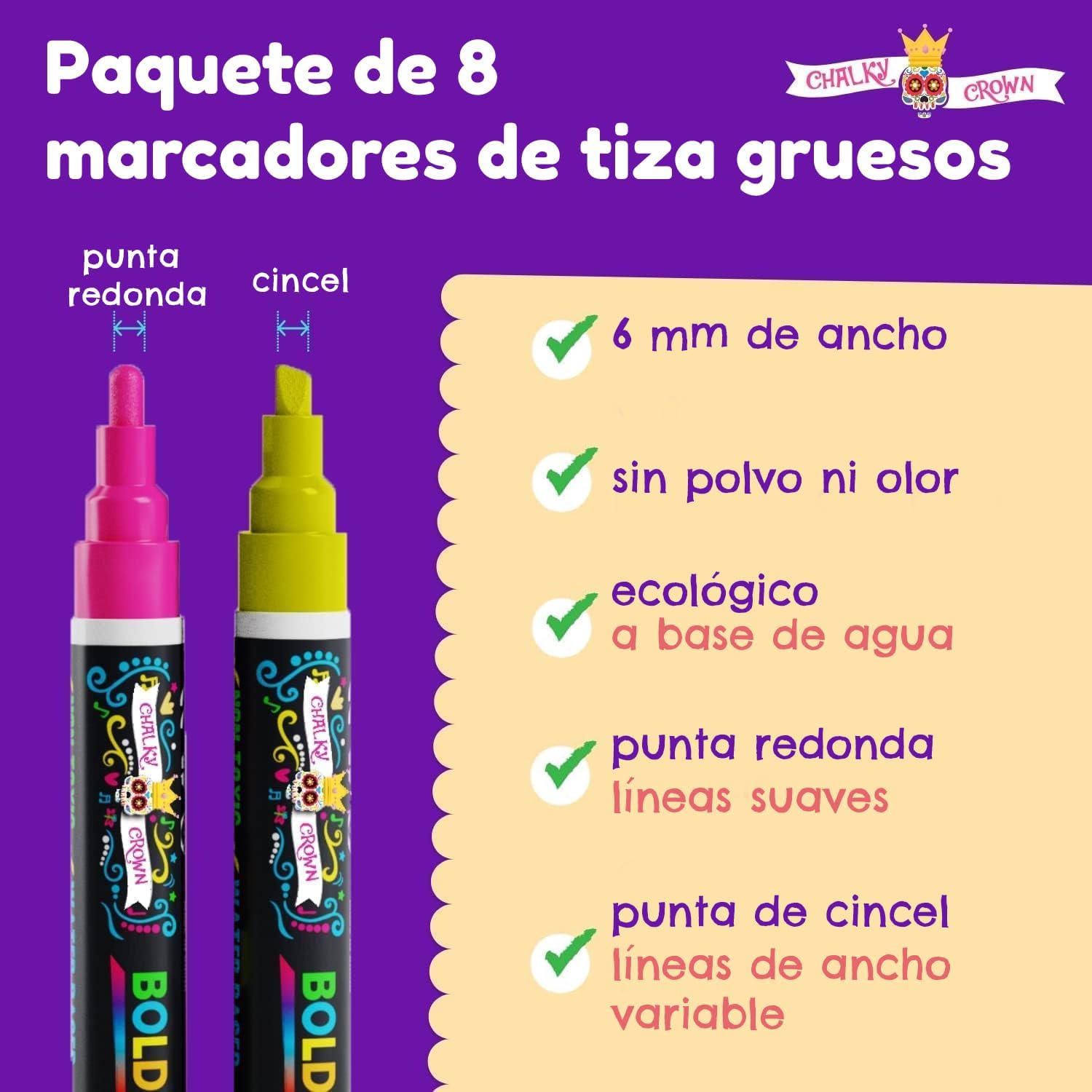Detalle 2 de Chalky Crown Rotuladores Cristal Borrable 6 mm