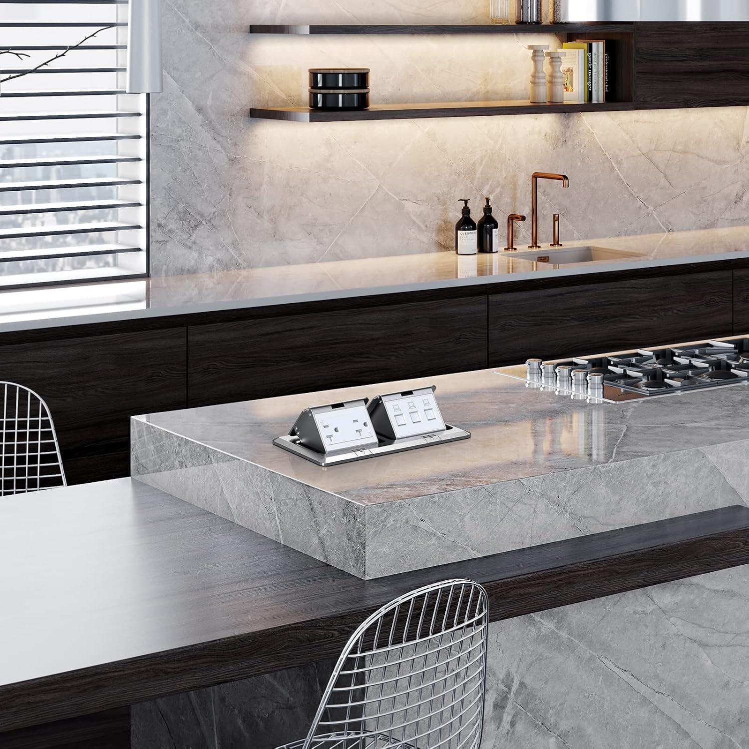 Detalle de WEBANG Pop-Up Floor Box Kit, brushed nickel