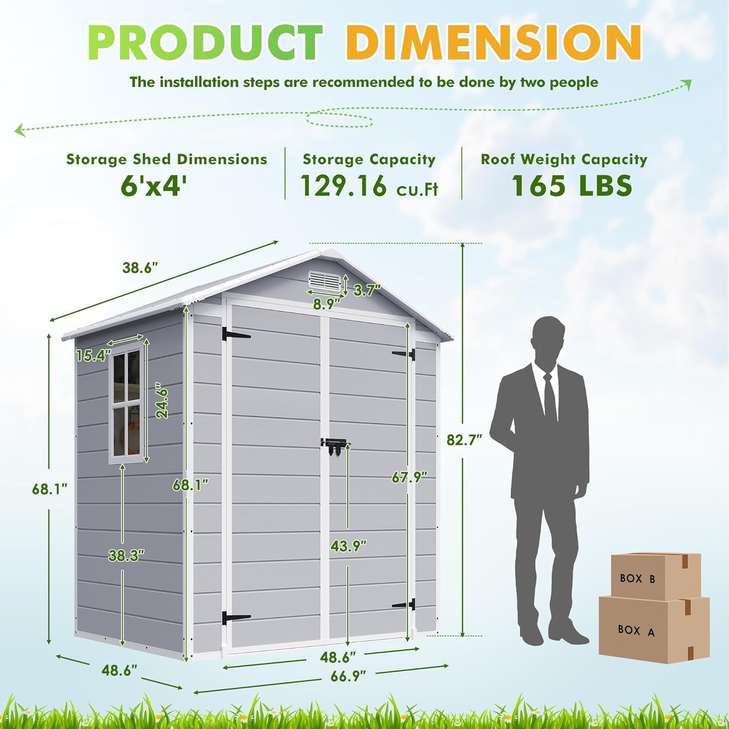 Detalle 2 de Devoko Resin Outdoor Storage Shed, 6 x 4 FT