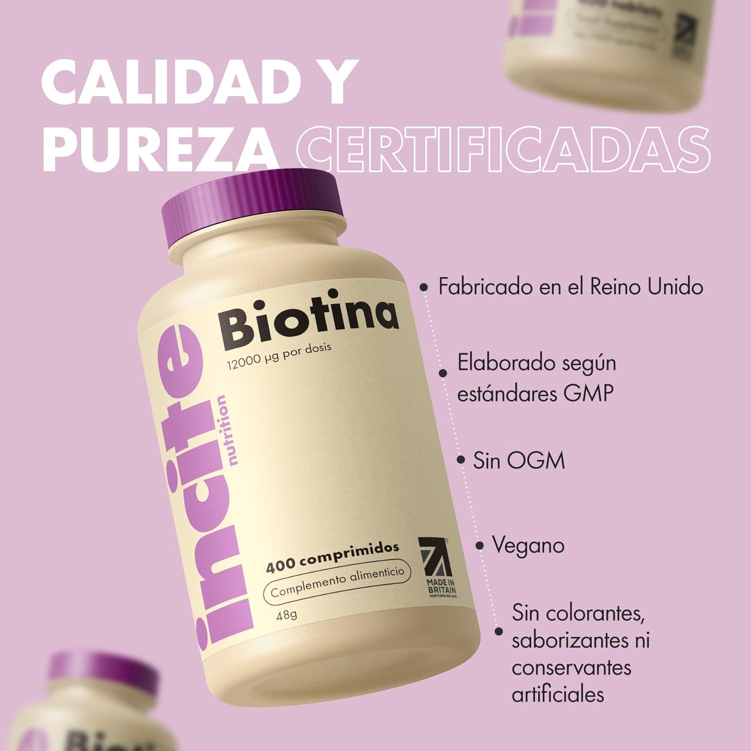 Thumbnail 4 de Incite Nutrition Biotina para cabello 🌿 12,000mcg, 400 cápsulas