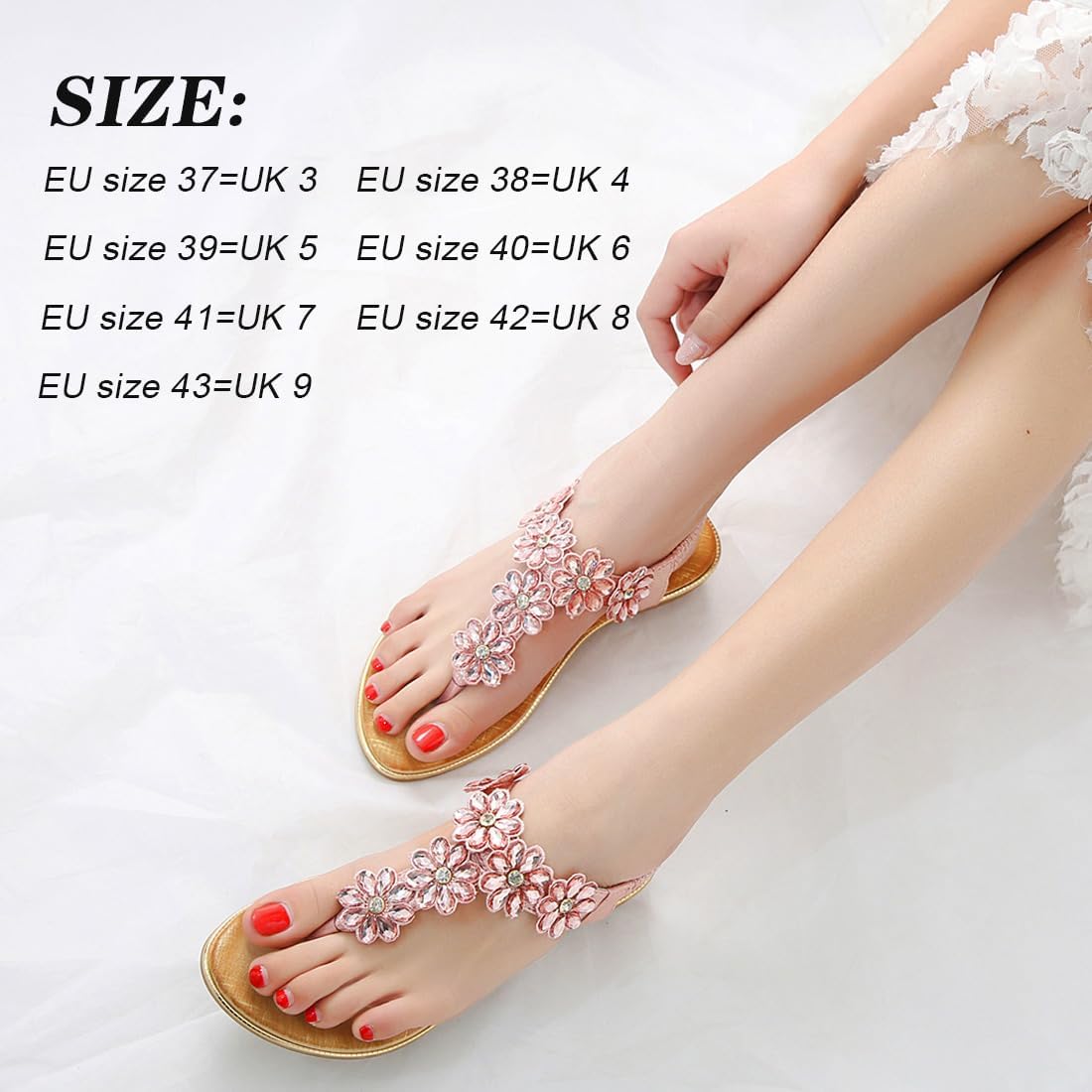 Thumbnail 5 de iCKER Women's Boho Beaded Flat Sandals – Leather PU Upper, Rhinestone Straps & Elastic Ankle Strap