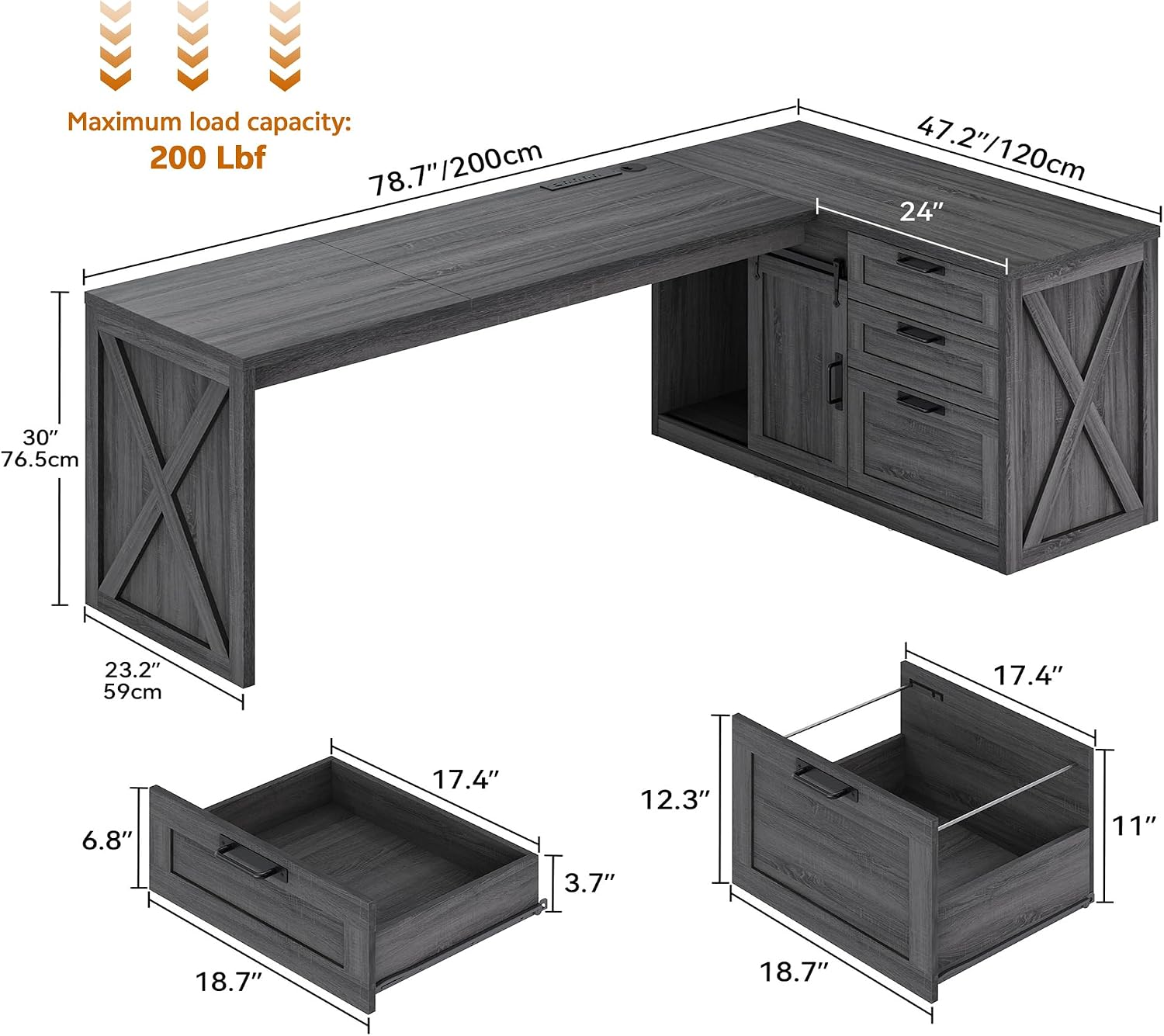 Detalle de Homiflex L-Shaped Desk, 78.7-Inch