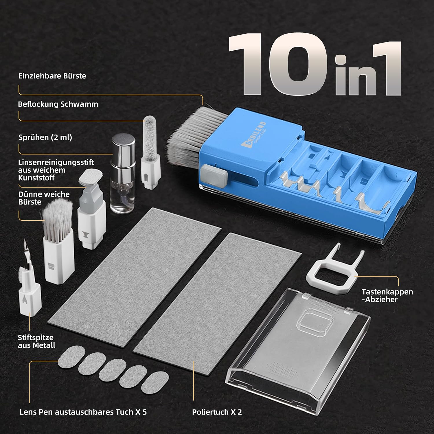 Detalle de Ordilend Tastatur Reinigungsset – All-in-one Screen Cleaner Kit für iPhone Pro, Laptop, Tablet & Monitore