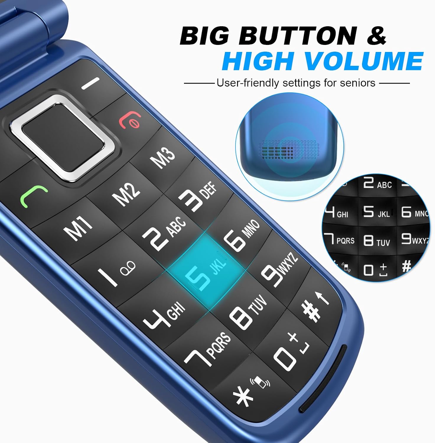 Detalle de CHAKEYAKE Senior Mobile Phone: GSM-Unlocked Flip Phone with SOS, Big Buttons and Dual Display