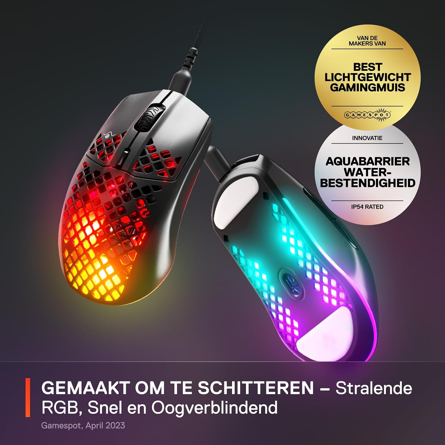 Thumbnail 1 de SteelSeries Aerox 3 62599 Onyx geperforeerde RGB-gamingmuis, 8.500 DPI, IP54