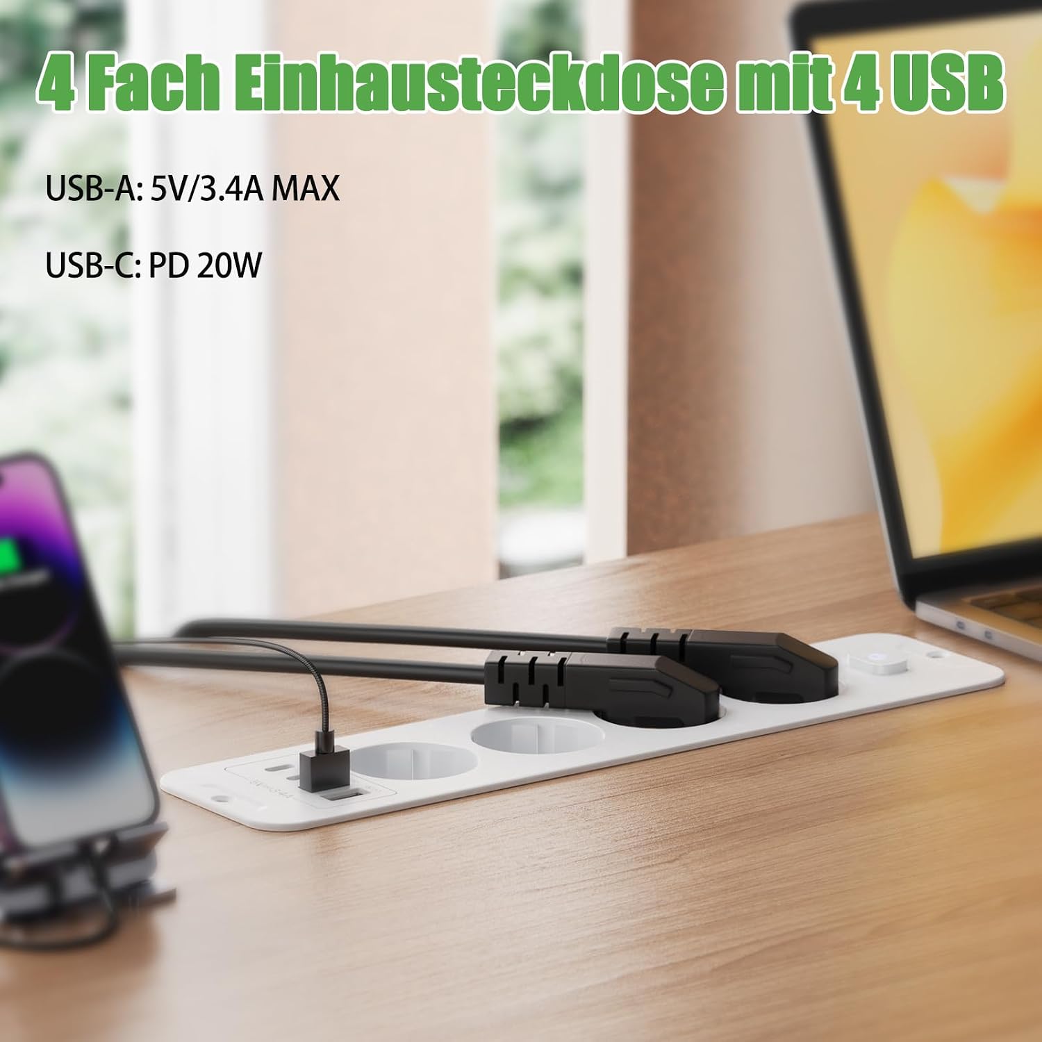 Detalle de KEAGAR Versenkbare Steckdose 2 m Kabel 🔌