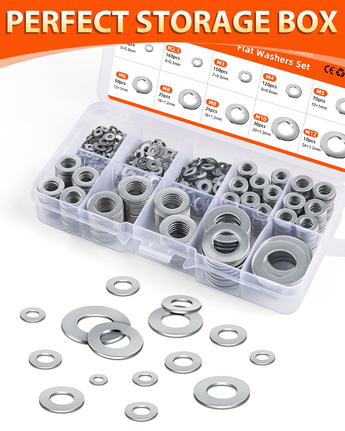 Thumbnail 5 de Jeboler Unterlegscheiben-Set (800 Stück) aus Edelstahl A2/V2A für Schrauben & Bolzen M2 bis M12