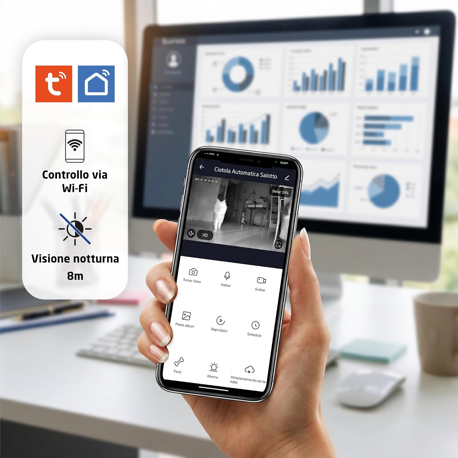 Detalle de TAISSU PF-BL6 Distributore Automatico da 6 Litri con Telecamera 3MP, Wi‑Fi e App – Programmazione pasti, audio bidirezionale e visione notturna