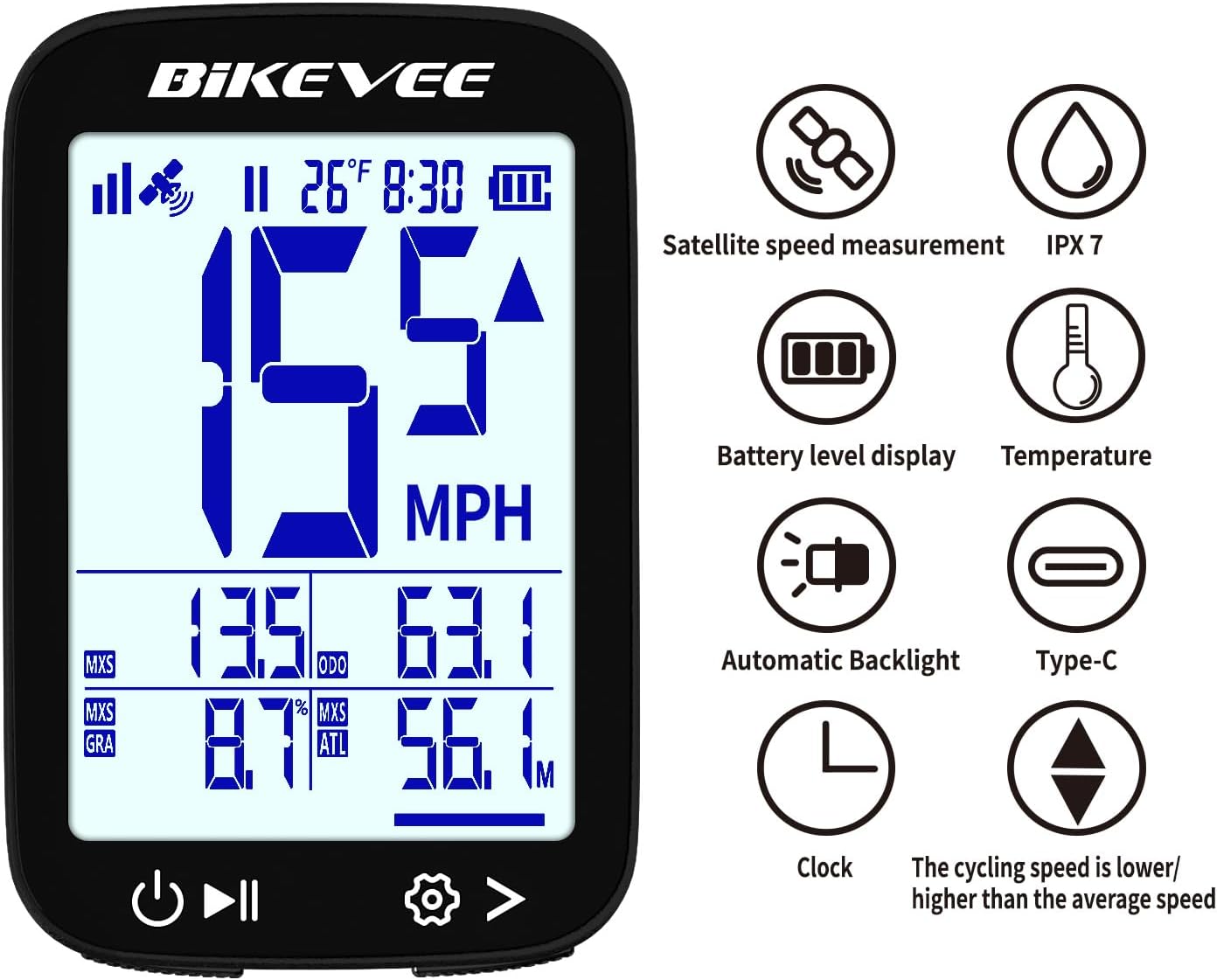 Detalle de Bikevee GPS Fahrradcomputer Kabellos – 2,4 Zoll FSTN Display, IPX7, 28h Akkulaufzeit