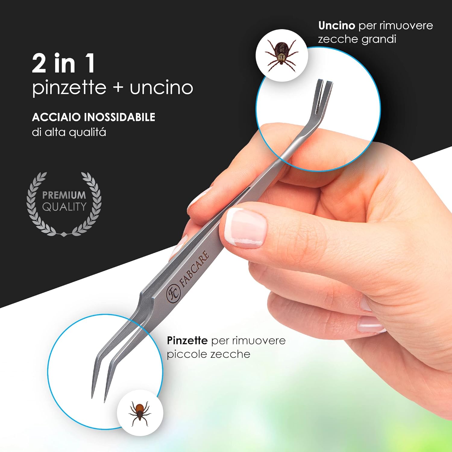 Thumbnail 1 de FABCARE 2 in 1 Pinza per zecche con uncino – custodia, eBook e scheda rilevamento