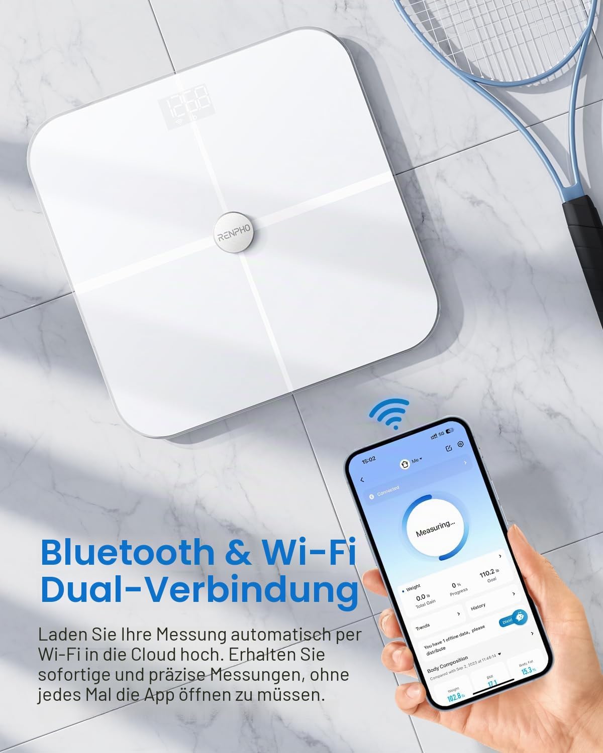 Thumbnail 2 de RENPHO Körperfettwaage per WLAN mit Fitness-Tracking: 13 Werte via RENPHO Health App