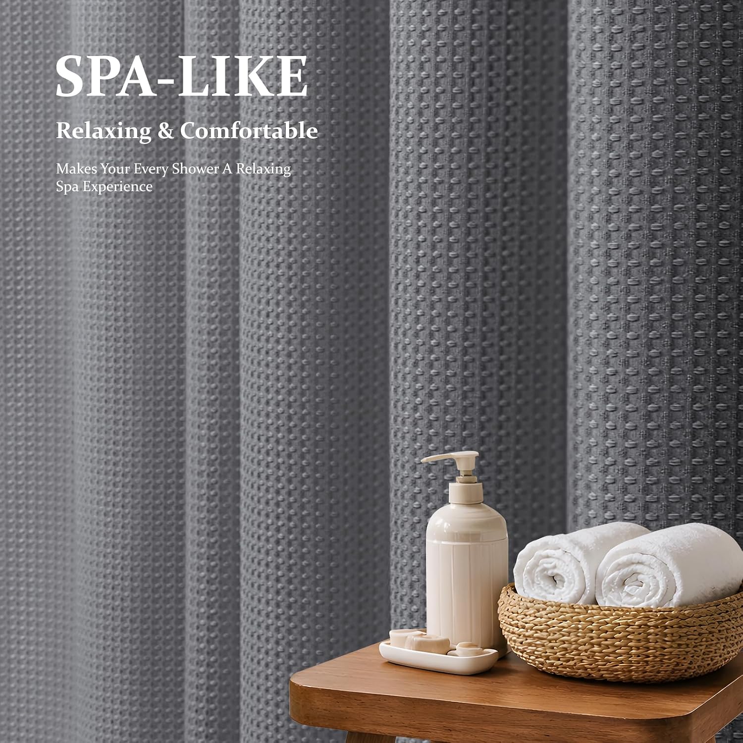 Thumbnail 2 de Dynamene Waffle Shower Curtain, 54 x 72-Inch Gray, 256 GSM Polyester Blend