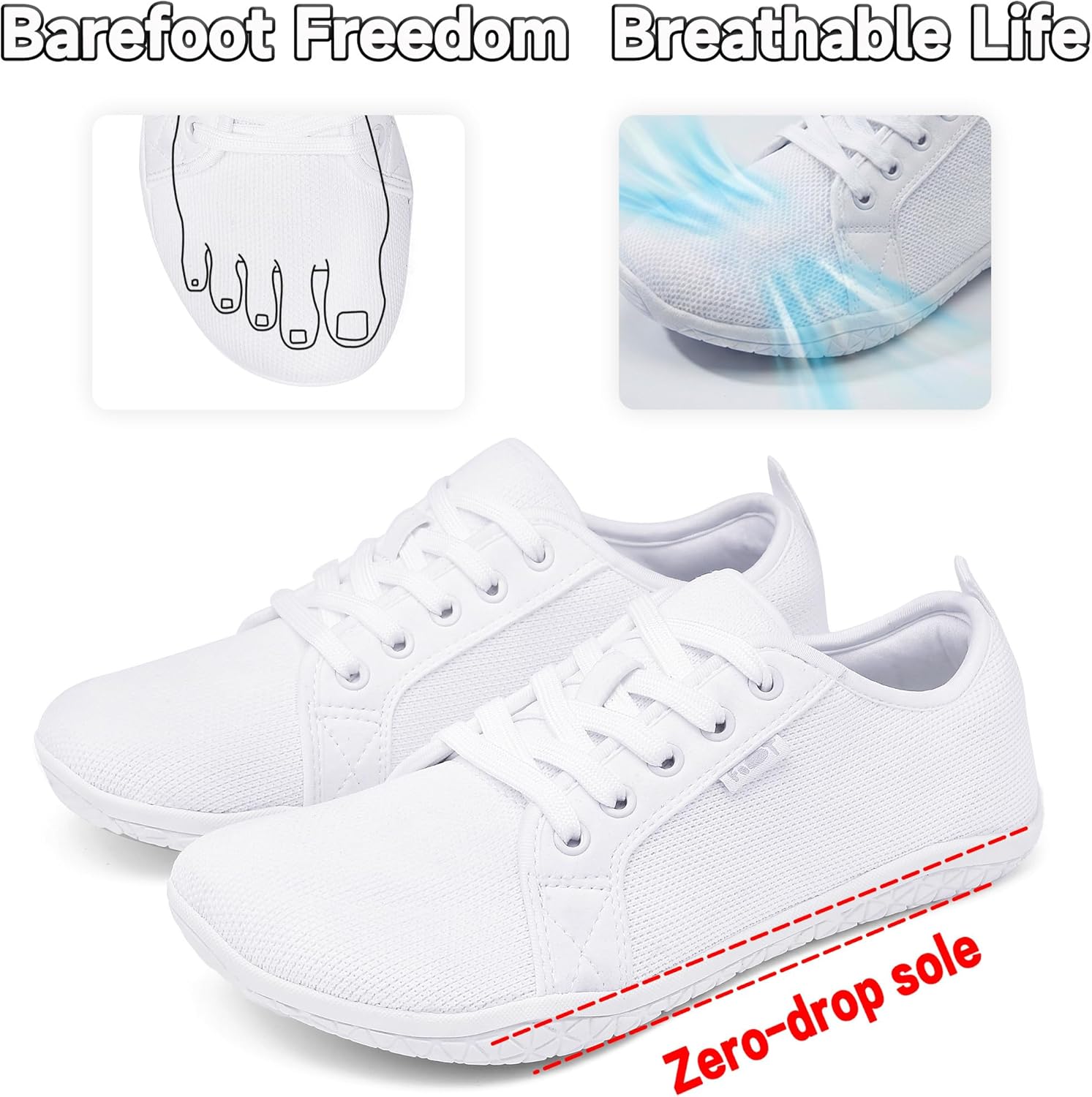Detalle de Geweo Barfußschuhe Damen & Herren – flaches Barfußgefühl, breiter Zehenraum, rutschfeste Laufschuhe