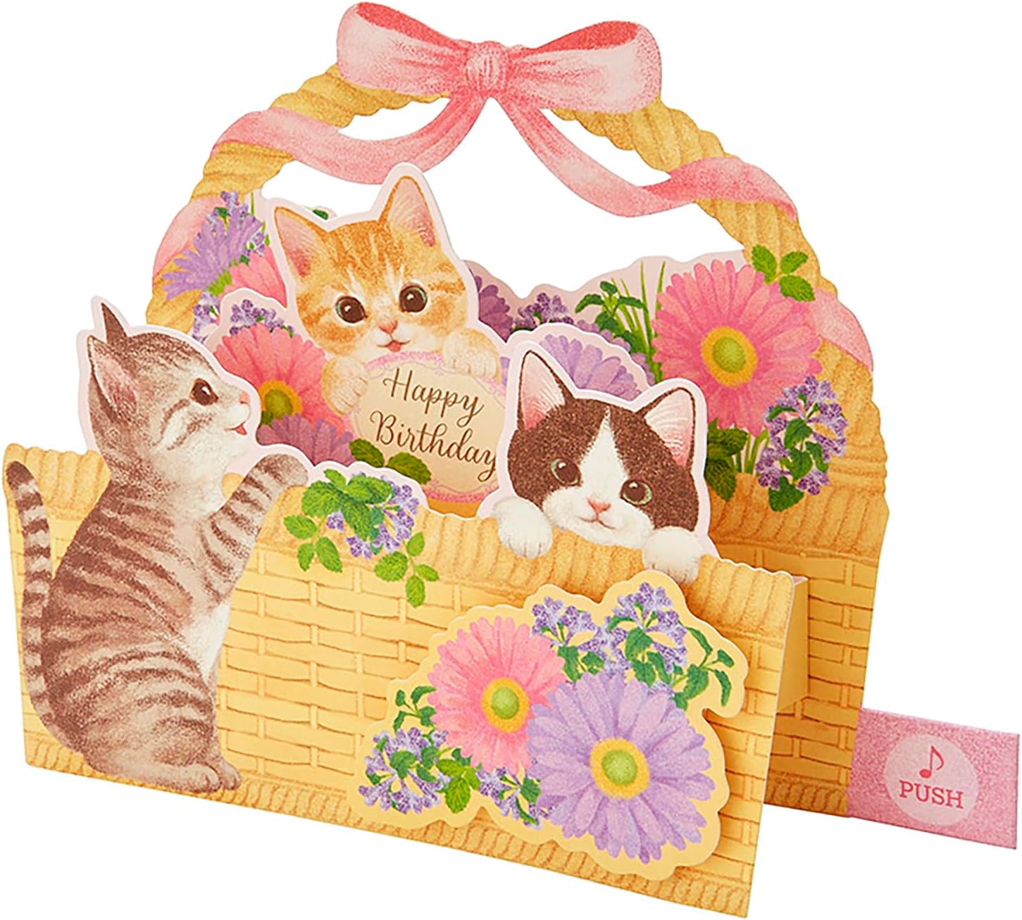 Detalle de サンリオ JPME55-3 メロディーバースデーカード 花かごの子猫・立体飾り付き
