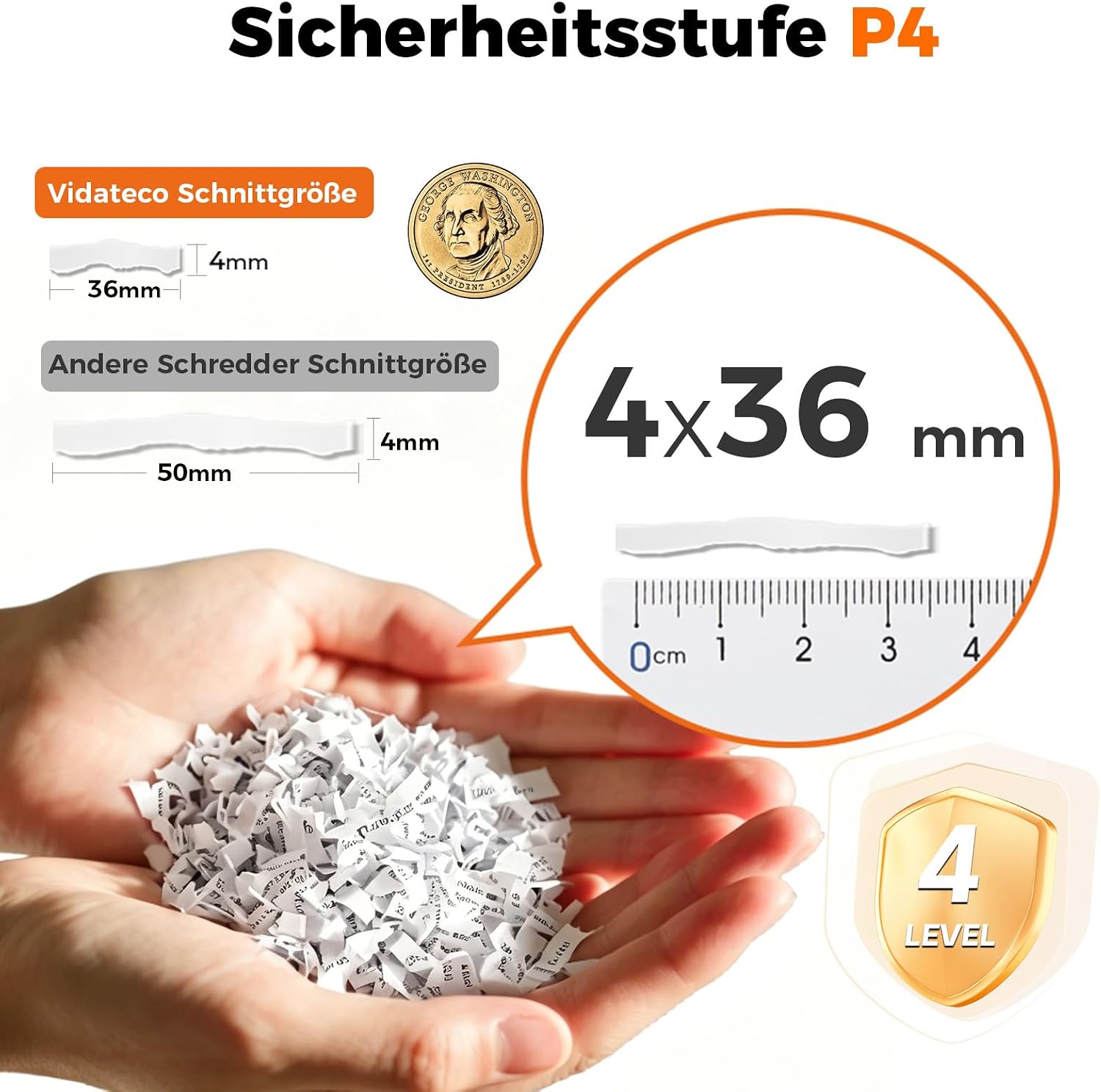 Thumbnail 5 de VidaTeco Schredder Aktenvernichter 10 Blatt Kreuzschnitt P-4, 15L – ideal fürs Home Office
