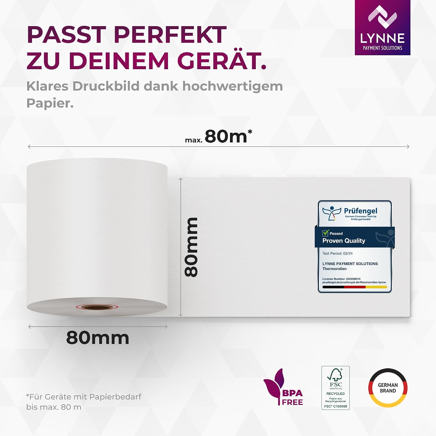 Detalle 2 de Thermorollen 80 mm × 80 m × 12 mm (80×80×12) – BPA-frei, 50 Stück von Lynne Payment Solutions