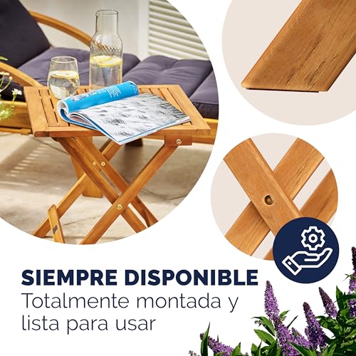 Thumbnail 4 de Casaria mesa auxiliar plegable de madera de acacia (46x46 cm) para jardín, balcón y terraza, hasta 80 kg