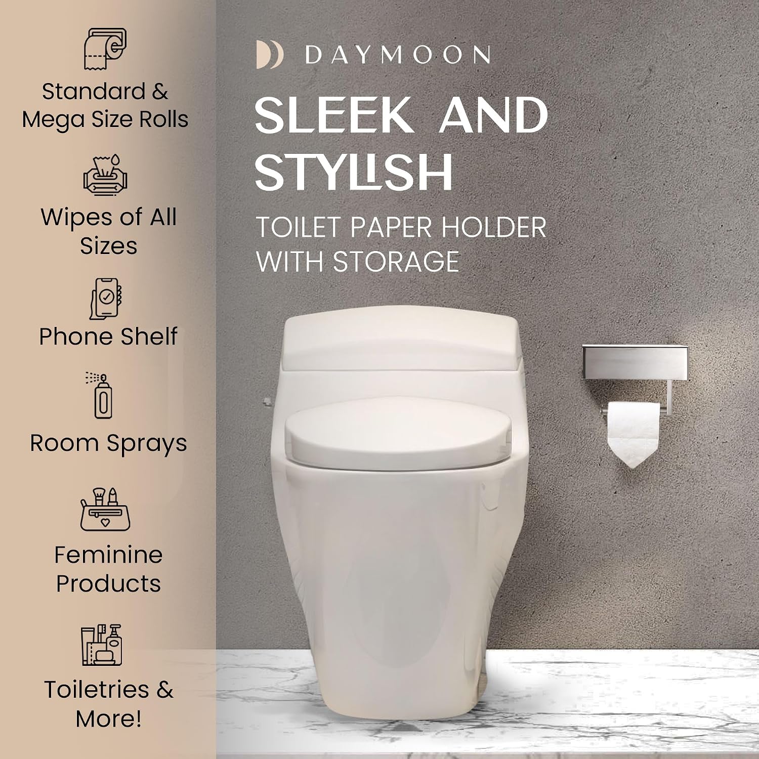 Thumbnail 2 de Day Moon Designs 0U-IXBR-DOSP Toilet Paper Holder with Shelf, Brushed Nickel
