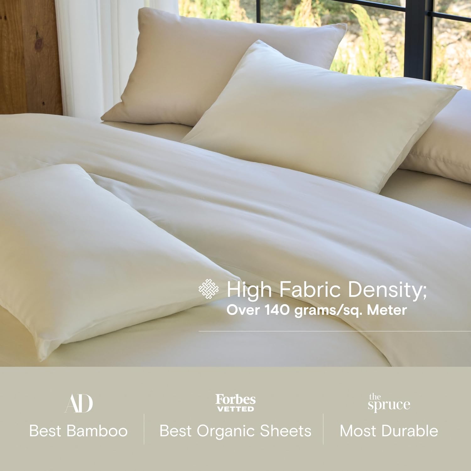 Detalle 2 de DOZ Viscose from Bamboo Duvet Cover Set (1 Duvet Cover + 2 Pillowcases) — King/Cal King, Ivory