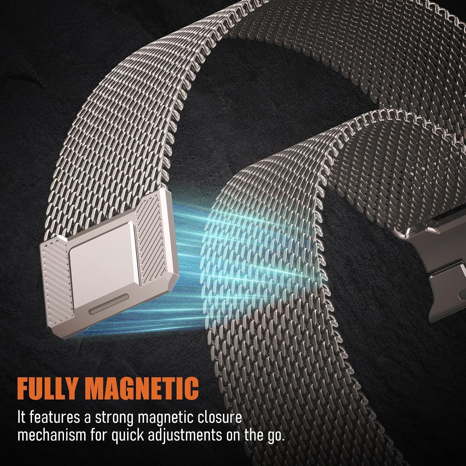 Detalle de SOLOLUP Milanese Loop Magnetic Strap for Apple Watch Ultra 3/2 – 24mm Wide Stainless Steel Mesh Band