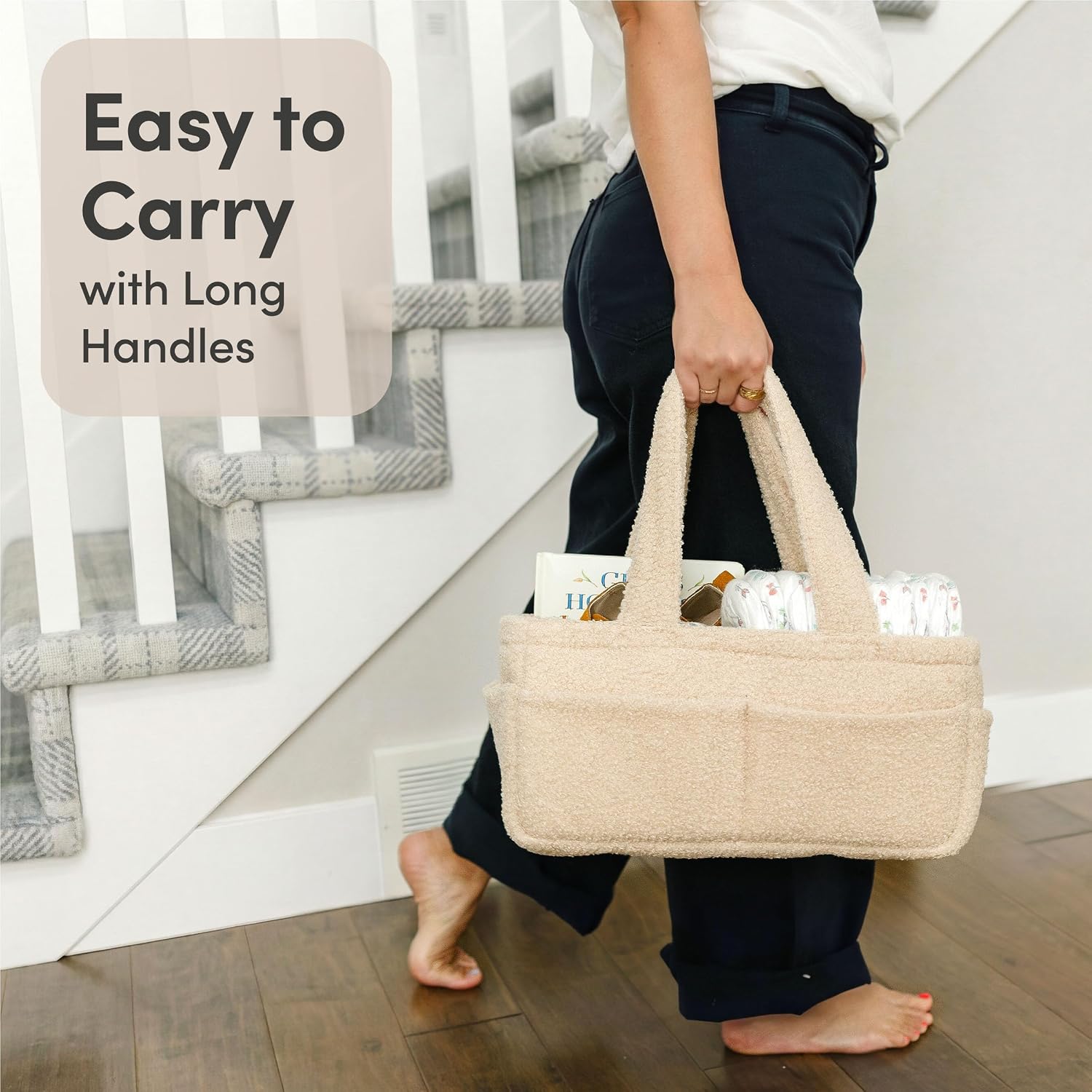 Thumbnail 4 de PUTSKA Fleece Nappy Caddy Organiser – Soft Teddy Fabric Baby Caddy with Handles, Cream
