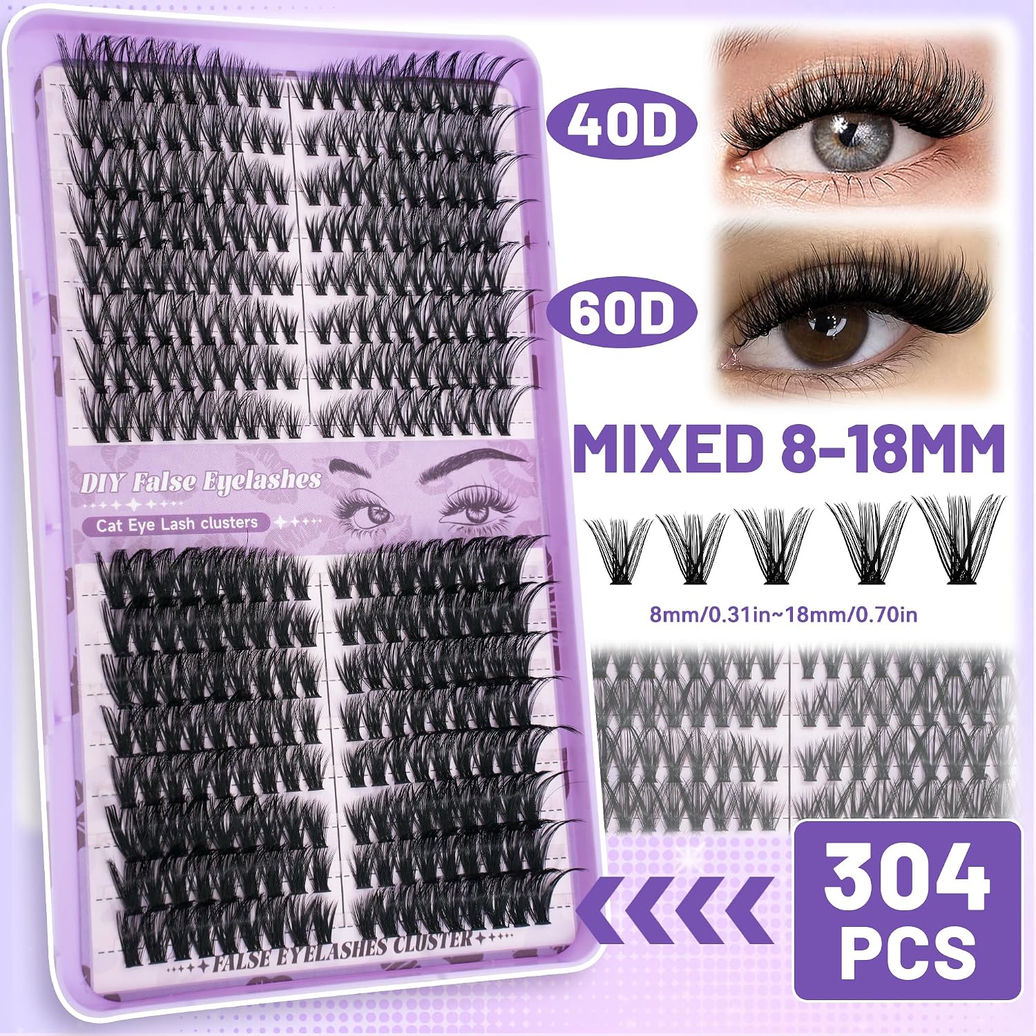 Detalle de QUAFFLY DIY Lash Cluster Kit, 1,184 Clusters, 40D–100D, 8–18 mm