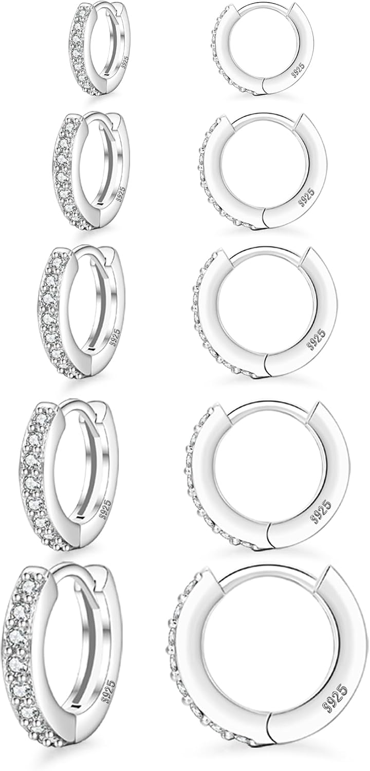 Imagen de Senteria 5 Paar Creolen aus Silber für Damen – kleine Silberne Creolen Ohrringe hypoallergen (8/10/12/14/16 mm) en OfertitasTOP
