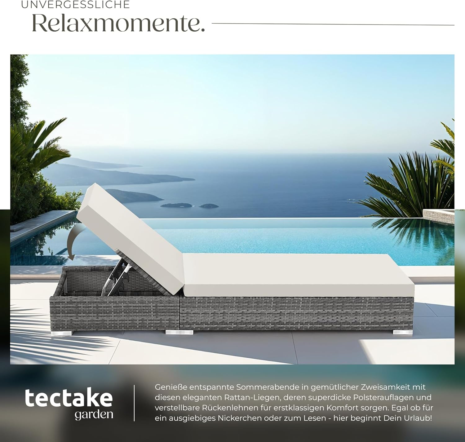 Thumbnail 4 de tectake® 2er Garten Lounge Sonnenliegen-Set mit Tisch (2er Set, grau)