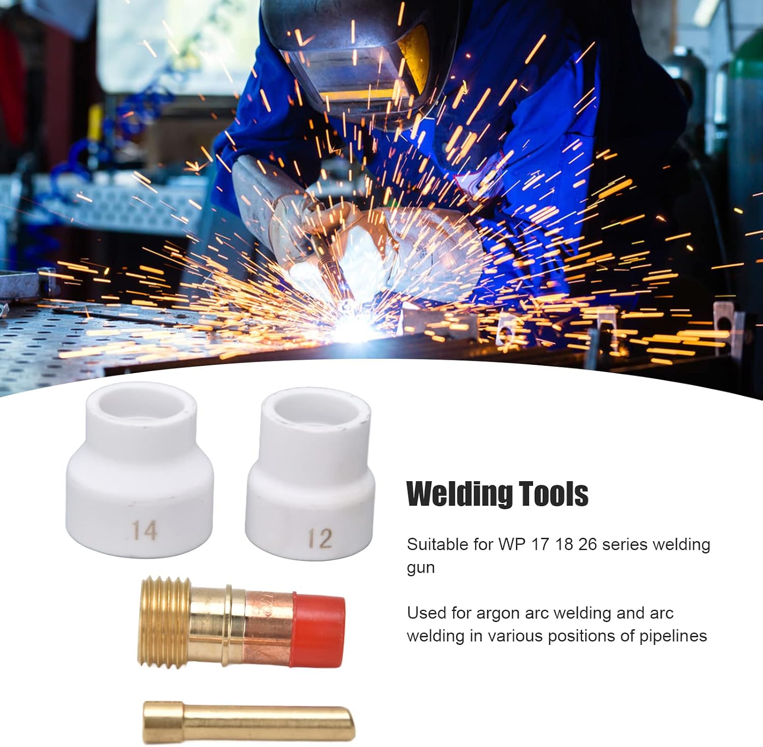 Detalle de LiebeWH – Kit de 4 lentilles à gaz pour buse en céramique (blanche) avec connecteur biseau court, compatible TIG WP 17/18/26