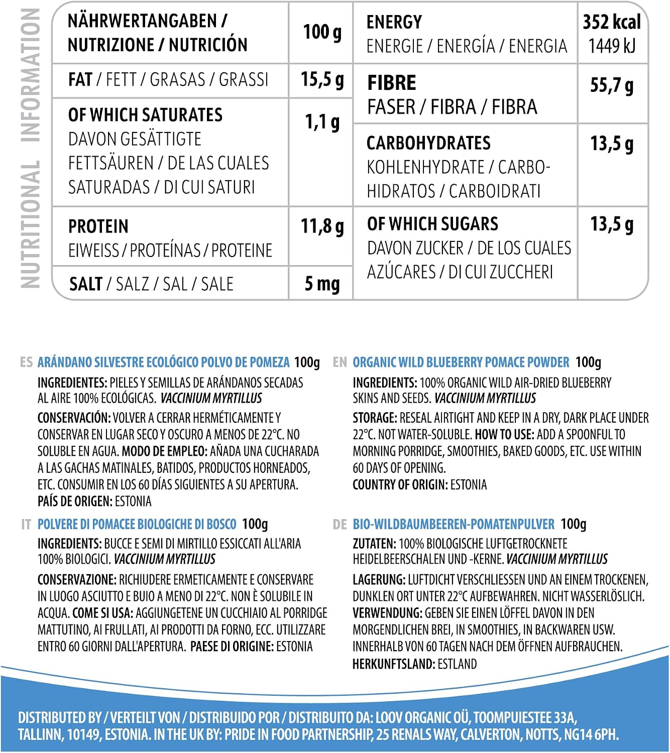 Detalle 2 de LOOV Polvo de Arándano Silvestre Orgánico 🍇 100g