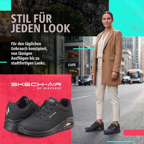 Detalle de Skechers Damen Uno Stand On Air Weit Trainer in Schwarz – Durabuck Mesh, Weitpassform
