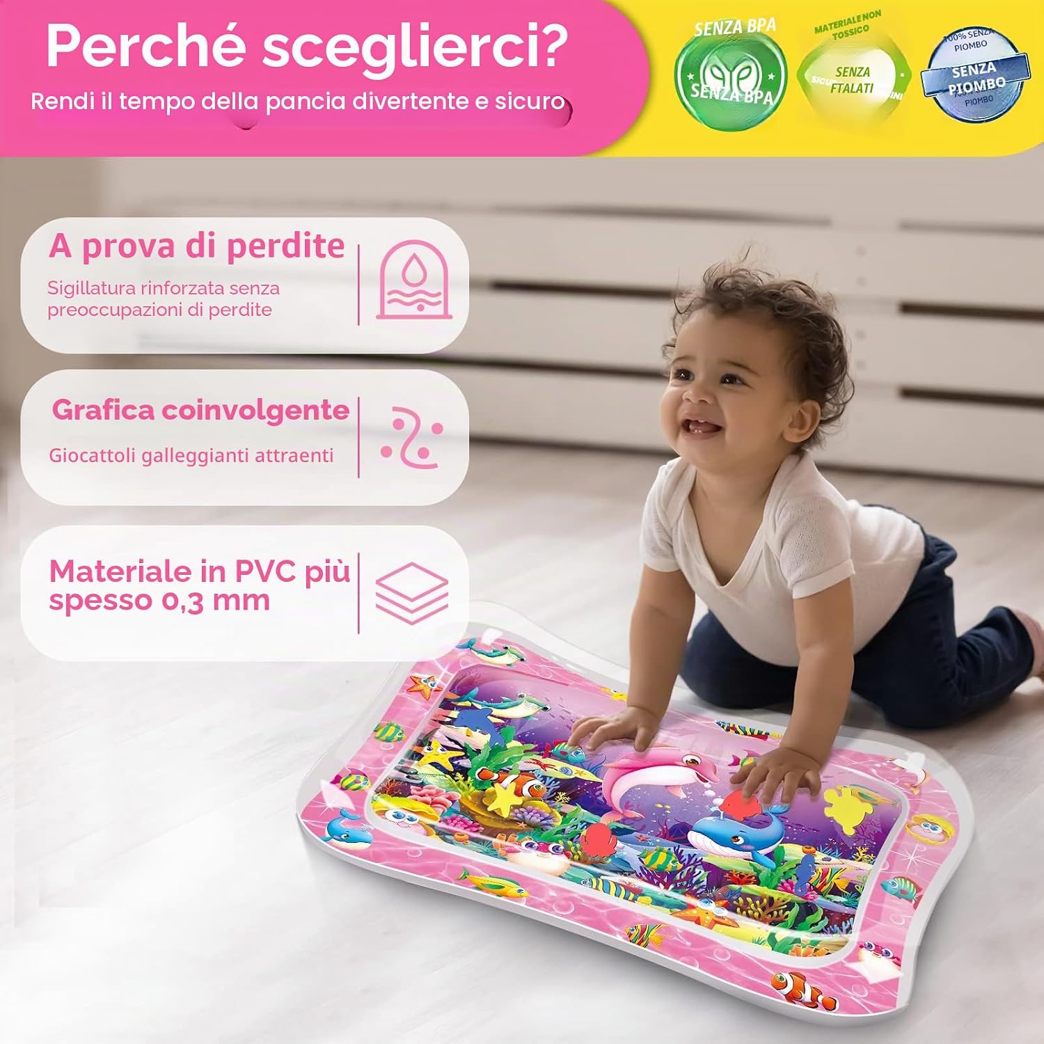 Detalle de Infinno tappetino d’acqua per bambini 3-6-9 mesi con animali marini luminosi
