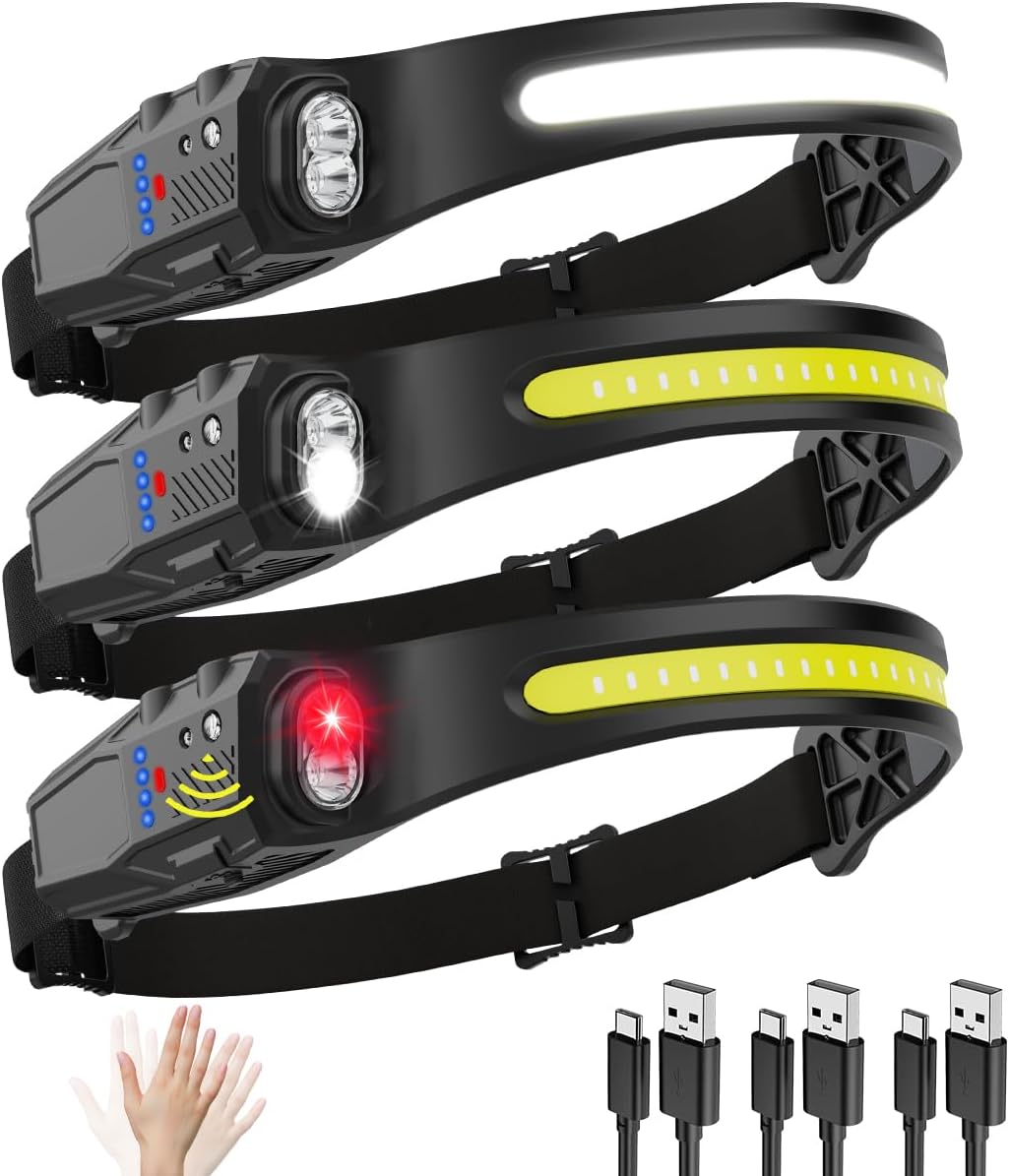 Detalle de KYEKIO LED Headlamp 3-Pack, 230° Beam, Motion Sensor, Red Light