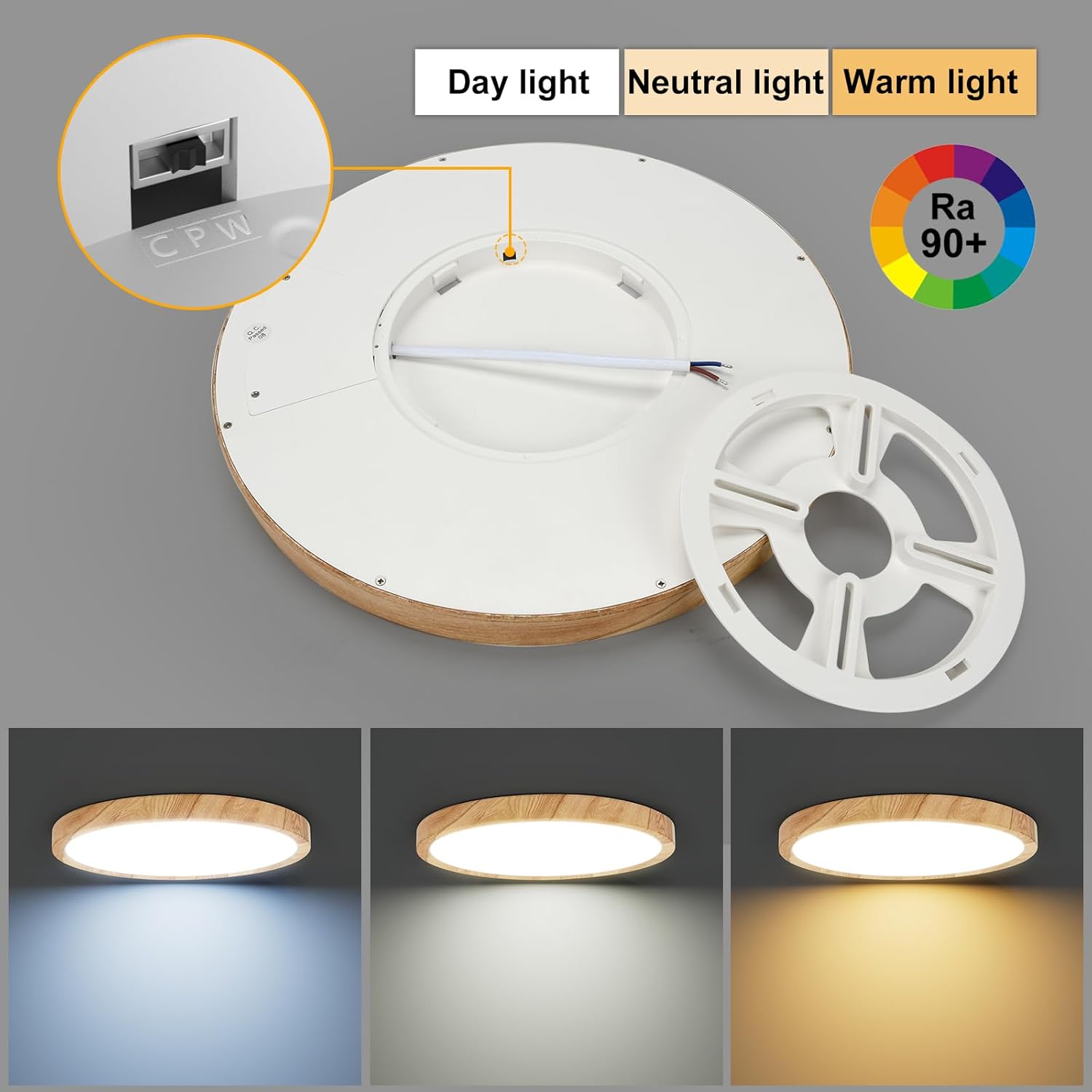 Thumbnail 2 de LVL LED Ceiling Light 24W: Wood Grain Flat Round Nordic Flush Mount