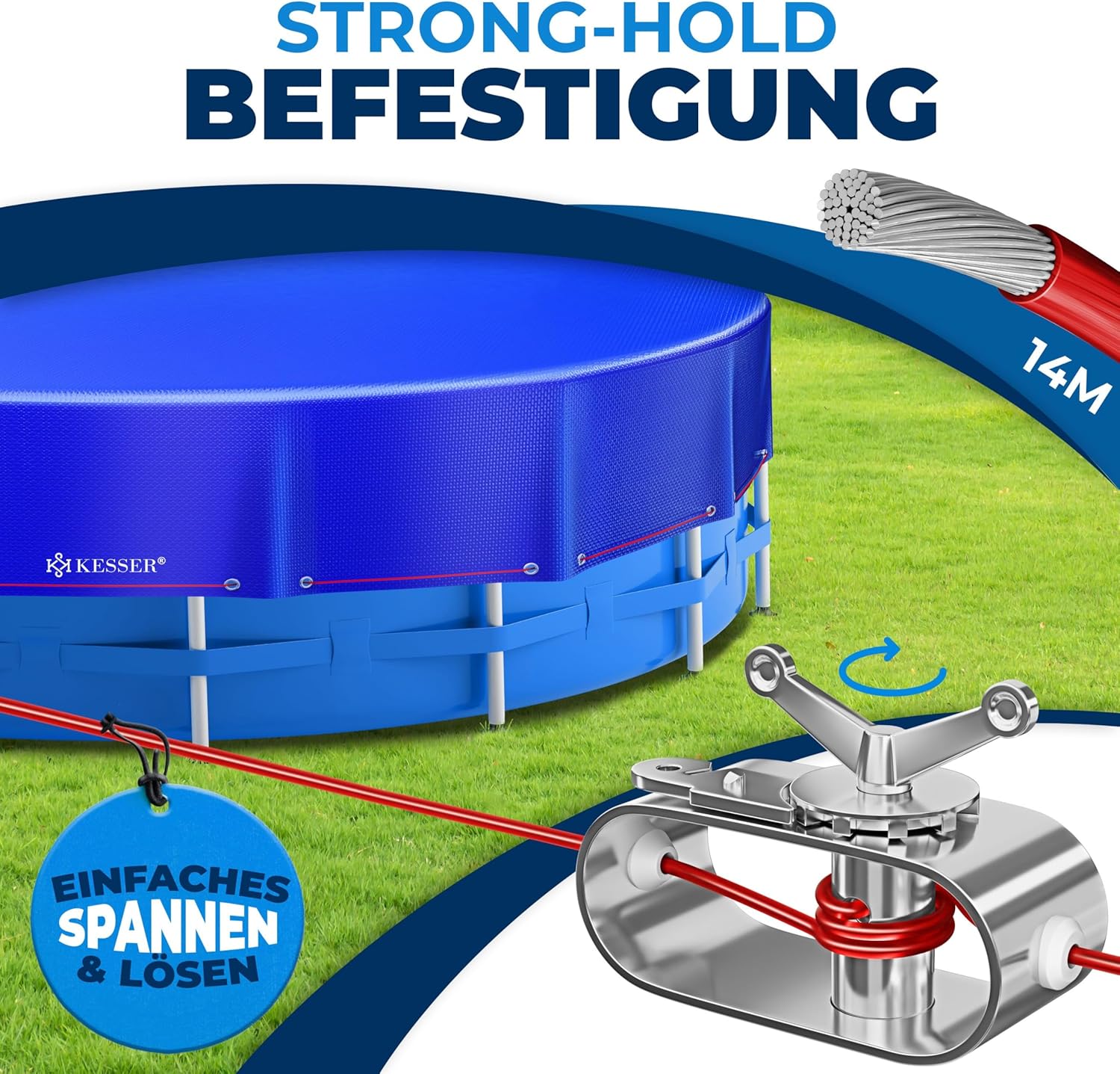 Detalle de KESSER Solar Poolabdeckung Rund Ø366 cm – robuste PE Abdeckplane mit Seil-/Spannsystem