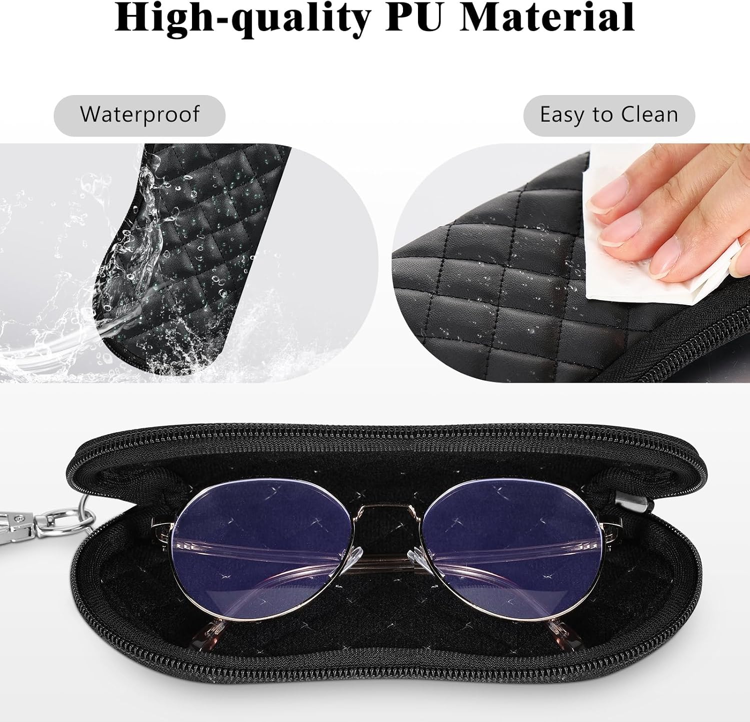 Detalle de MoKo soft neoprene eyeglasses case with zip and clip – protective pouch for glasses
