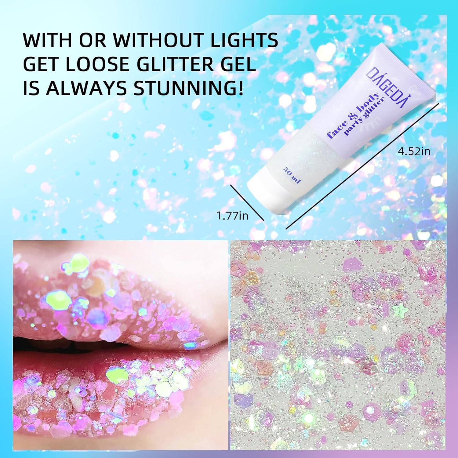 Detalle 2 de Prreal Body Glitter Gel 50 ml – Mermaid Sequins Liquid Gel Kit (White) für Festival, Maske & Party Make-up
