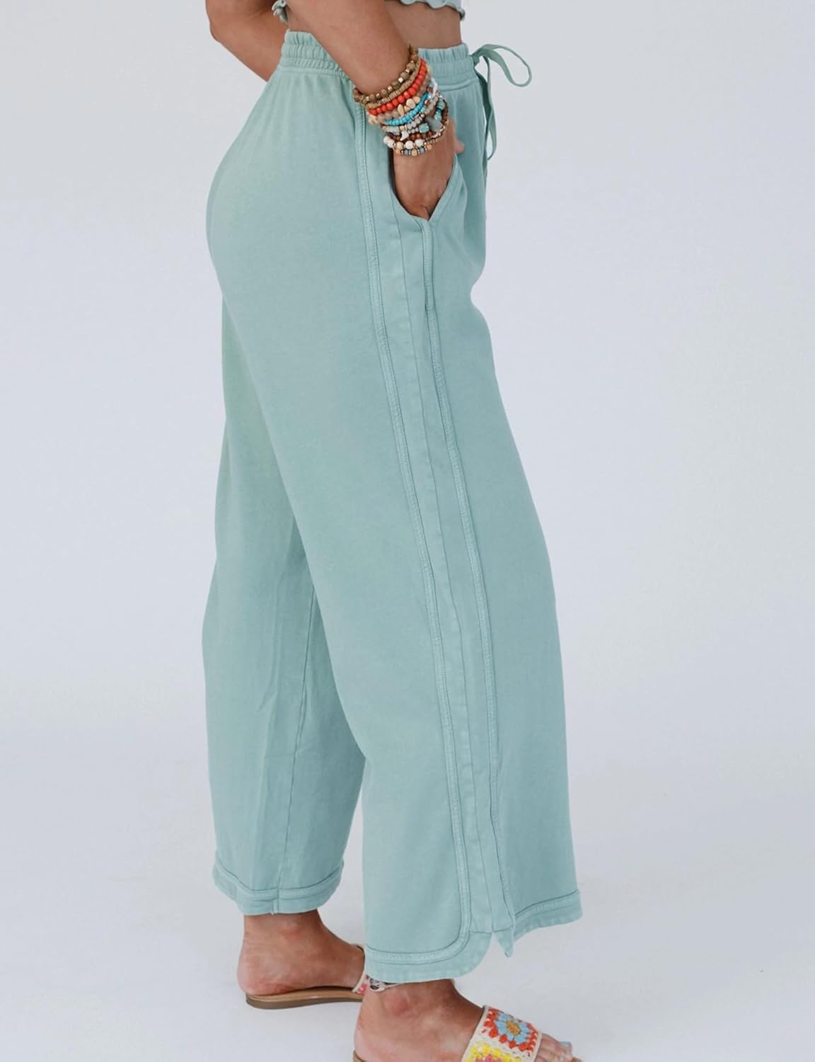 Detalle 2 de Malajisi Women's Casual Wide Leg Pants with High Waist Drawstring