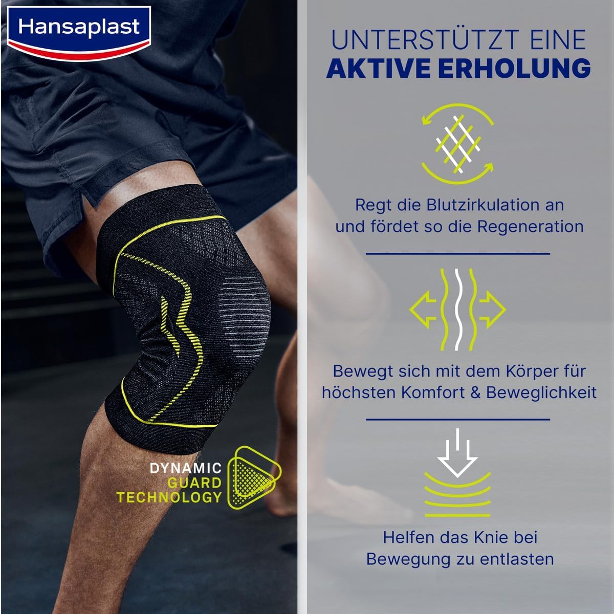 Detalle de Hansaplast Performance Knie-Bandage (Dynamic Guard & Dynamic Recovery Knit) – stabilisiert & entlastet, Größe L/XL