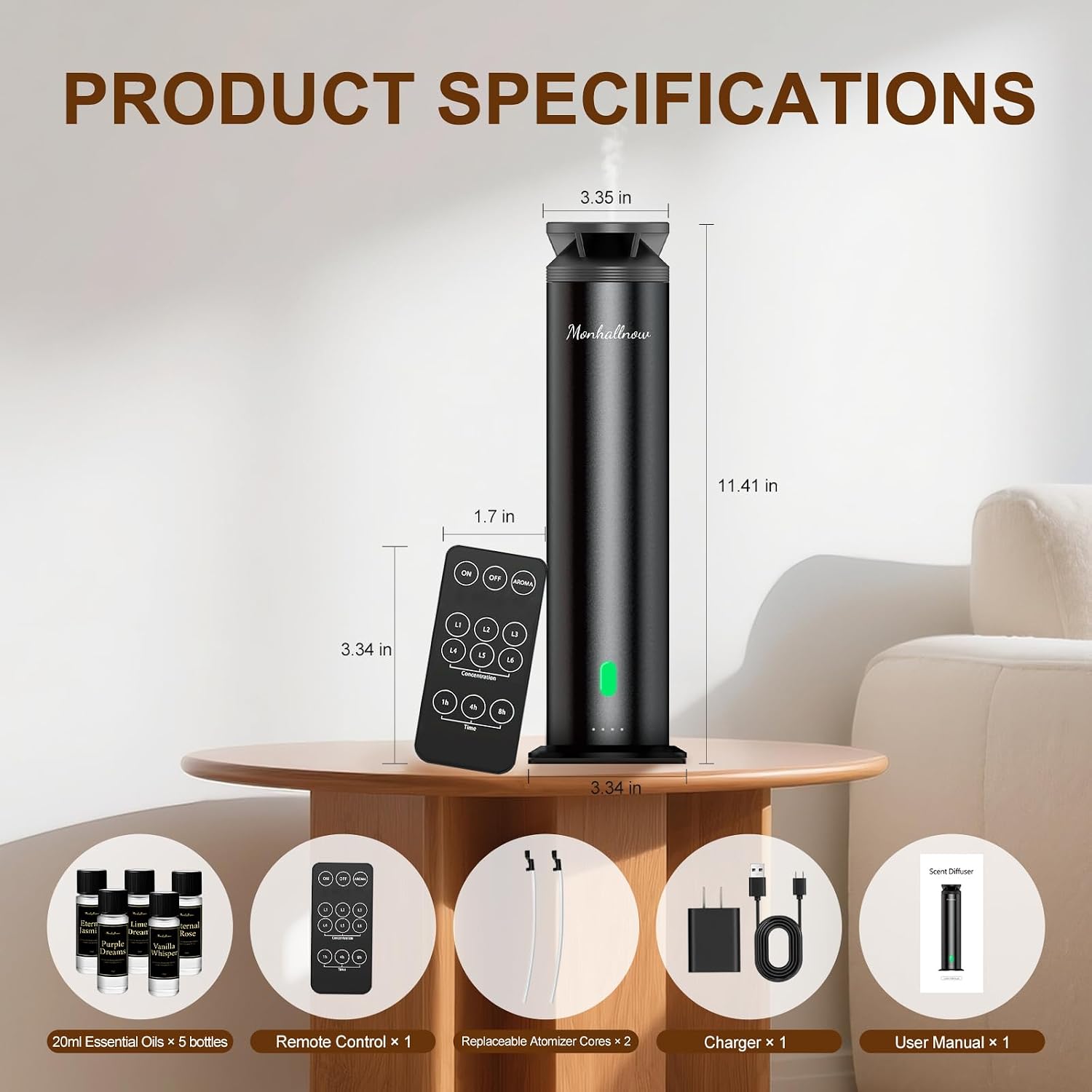 Detalle de Waterless Scent Diffuser Starter Kit – 1000 Sq Ft Coverage (Ultra Black)