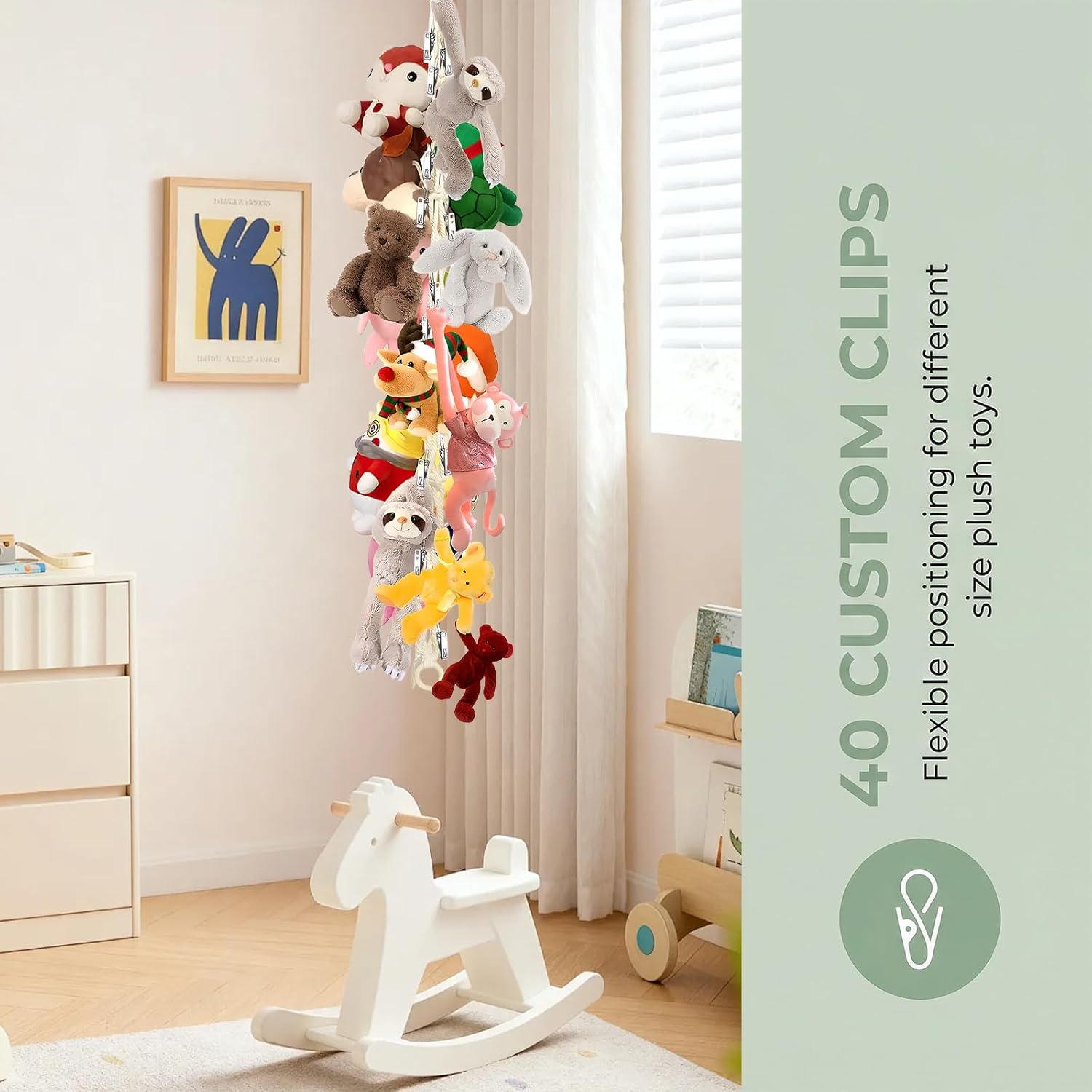Thumbnail 4 de Vurixfo 2 Pcs Teddy Toy Hammock – 2m Plush Toy Storage with 40 Metal Clips