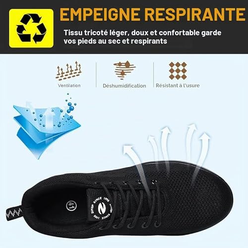 Detalle 1 de ziitop Chaussures de sécurité, embout en acier et semelle Kevlar, noires