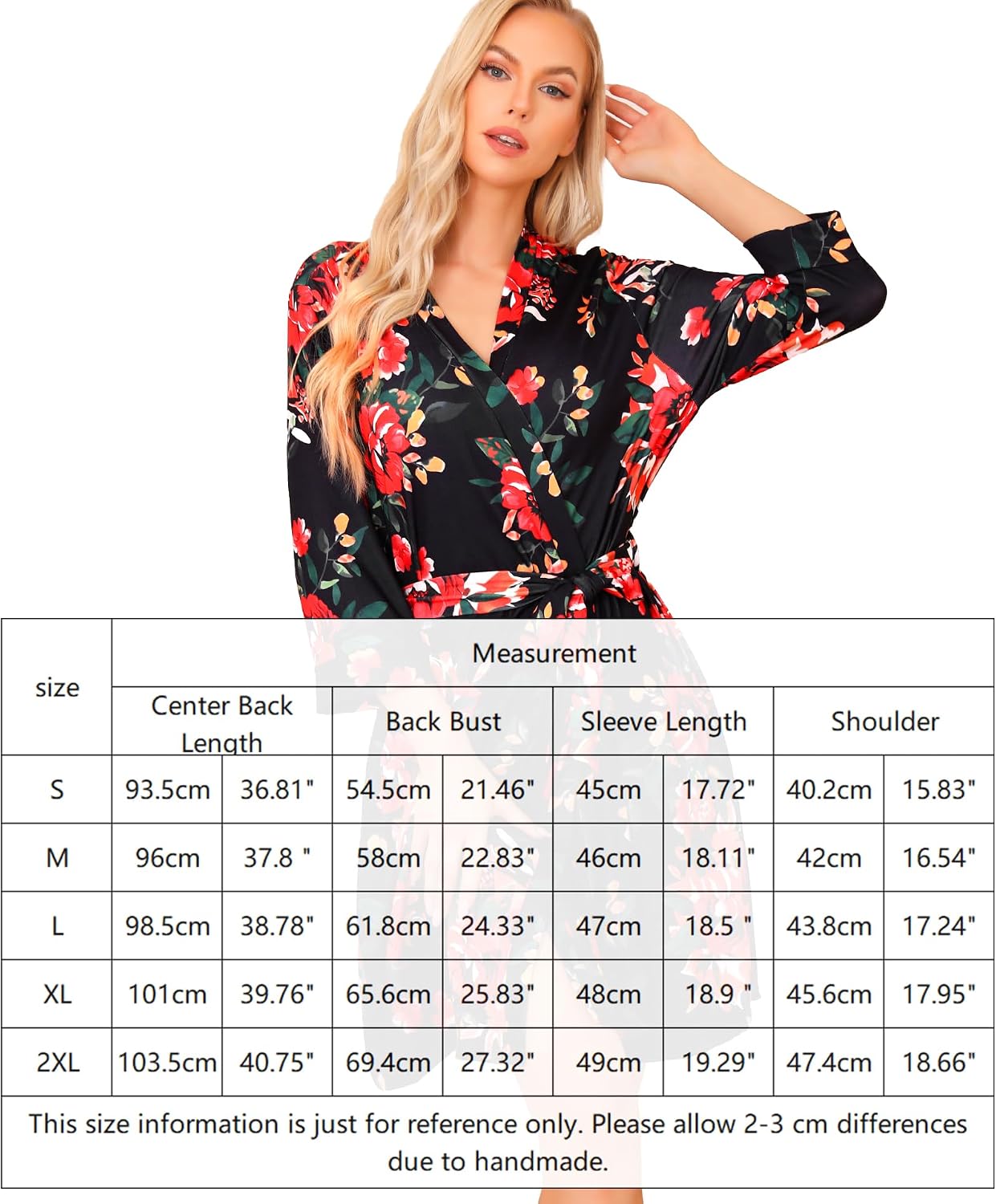 Detalle 2 de Lovasy Peignoir Court Femme Imprimé – Robe de Chambre Douce et Léger Longueur Jambes